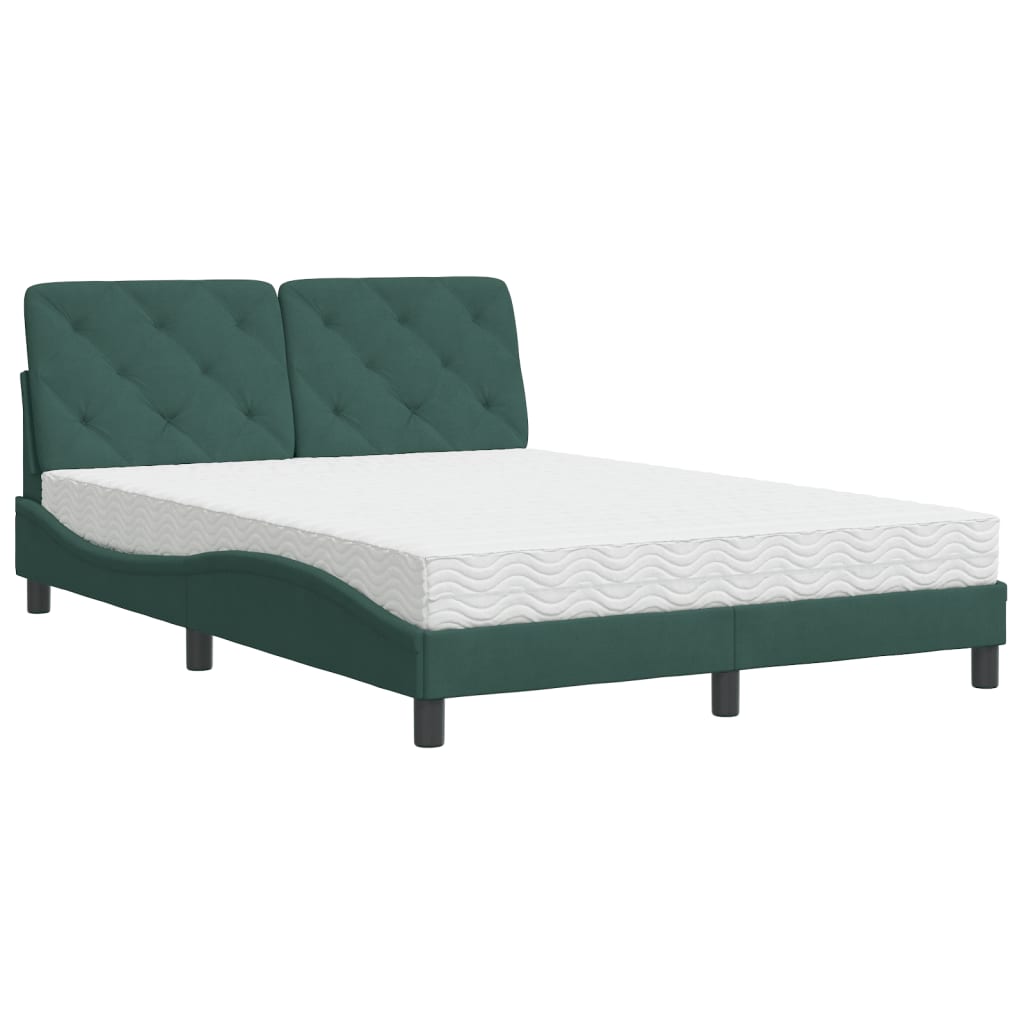 vidaXL Postel s matrací tmavě zelená 140 x 190 cm samet