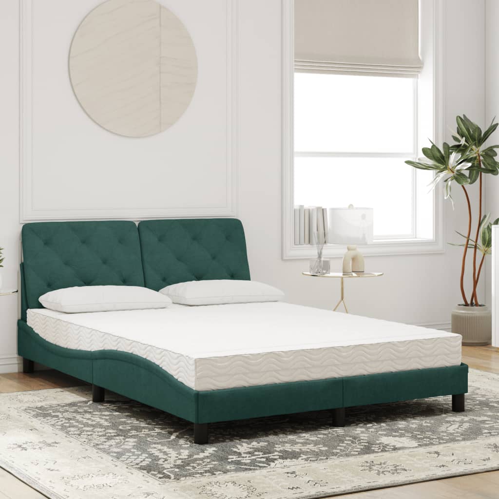 vidaXL Bed met matras fluweel donkergroen 140x190 cm afbeelding