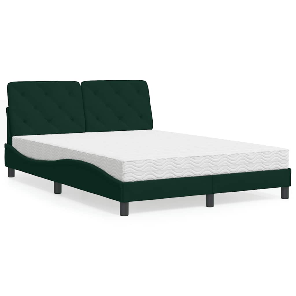 vidaXL seng med madras 140x190 cm velour mørkegrøn