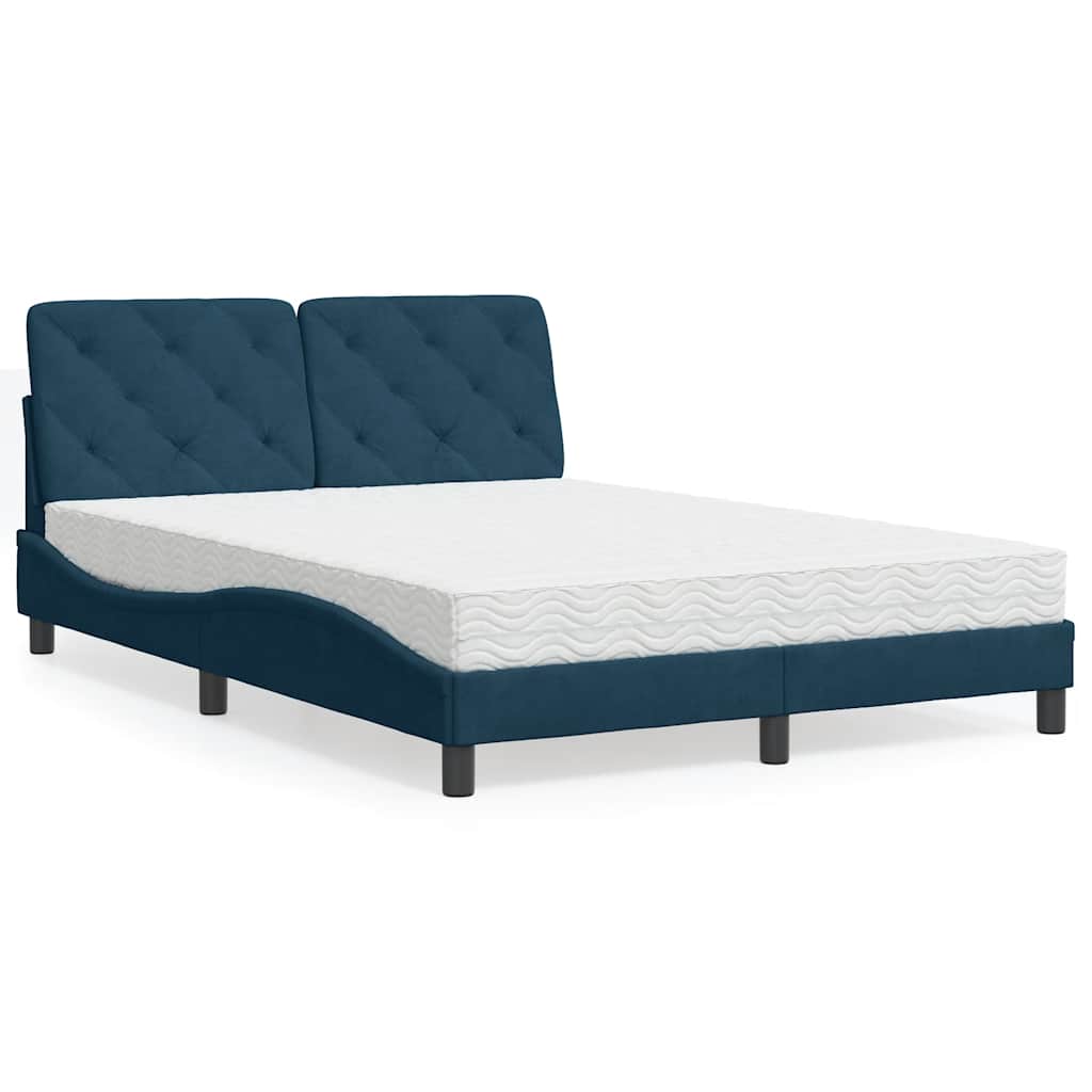 Thumbnail - vidaXL Bett mit Matratze Blau 140x190 cm Samt