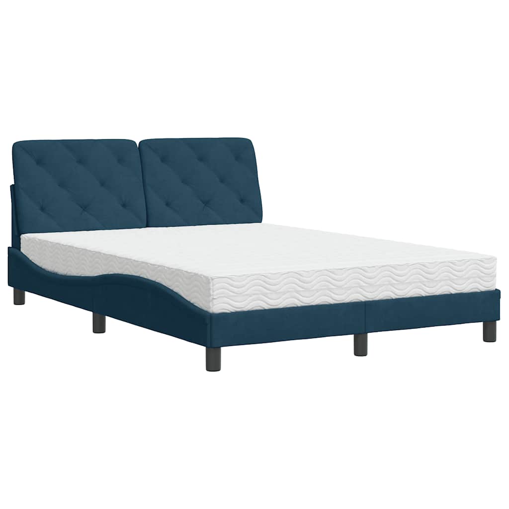 Thumbnail - vidaXL Bett mit Matratze Blau 140x190 cm Samt
