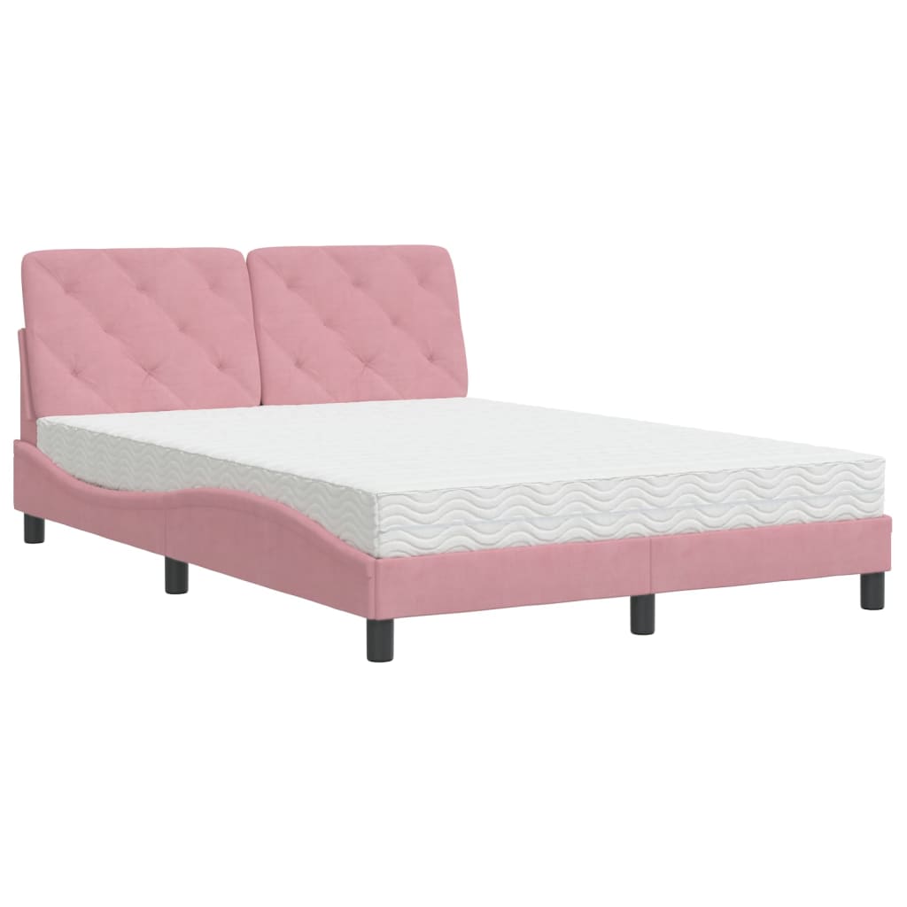 vidaXL Postel s matrací růžová 140 x 190 cm samet