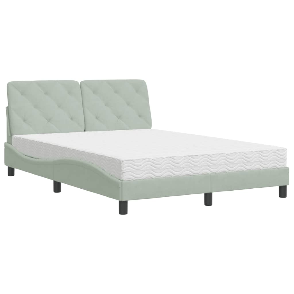 Thumbnail - vidaXL Bett mit Matratze Hellgrau 140x200 cm Samt
