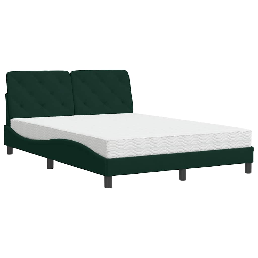 vidaXL Bed met matras fluweel donkergroen 140x200 cm groen, foto 3