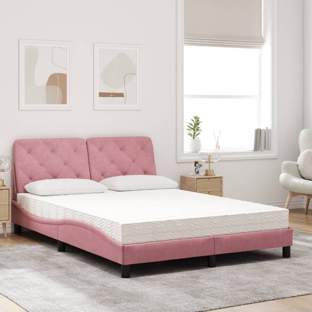 vidaXL Bed met matras fluweel roze 140x200 cm, foto 2