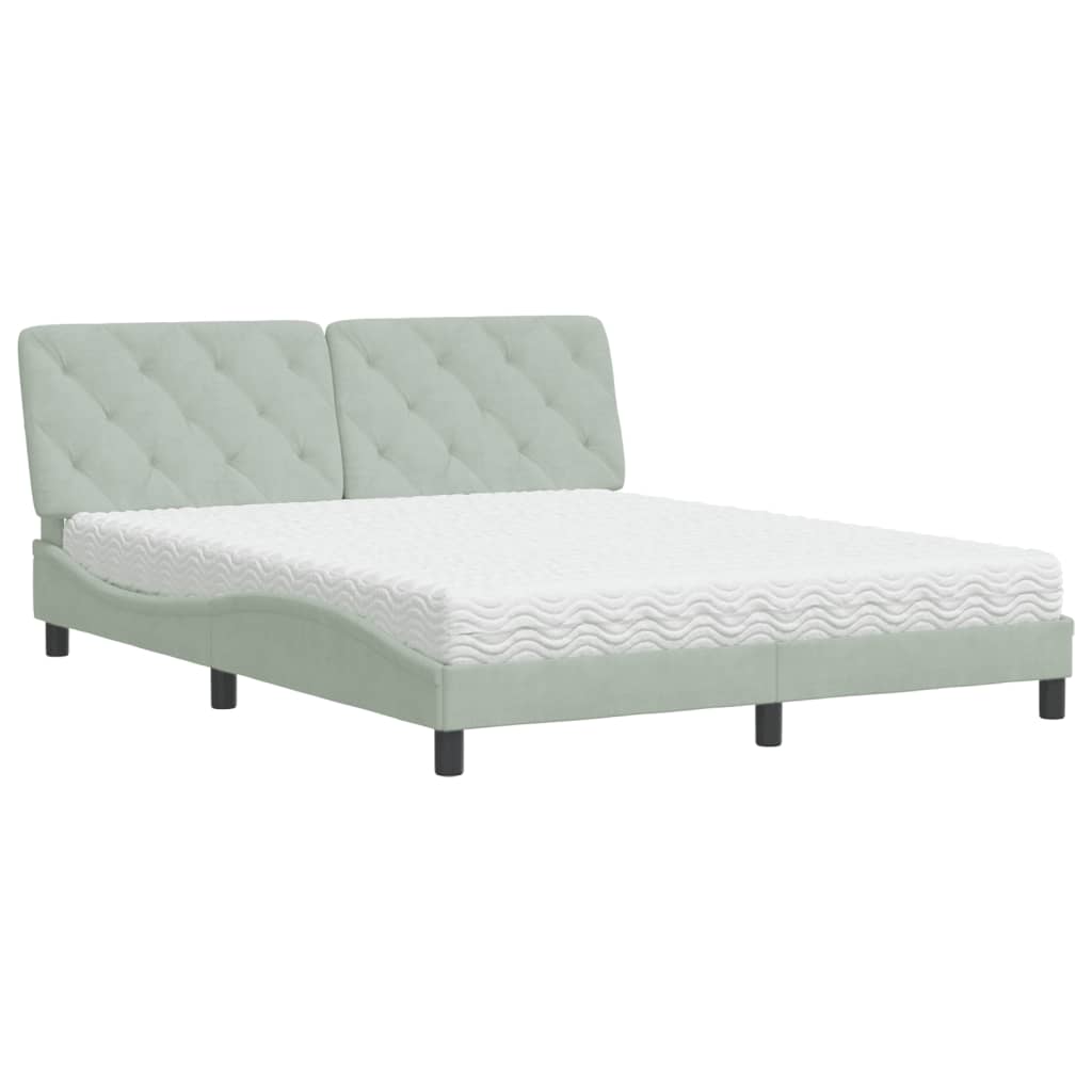 vidaXL Bed met matras fluweel lichtgrijs 160x200 cm grijs, foto 3