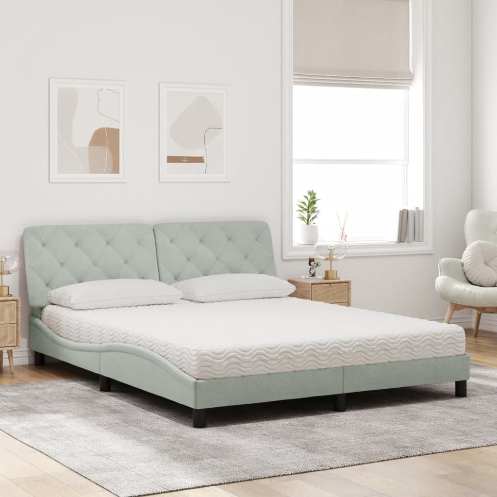 vidaXL Bed met matras fluweel lichtgrijs 160x200 cm afbeelding