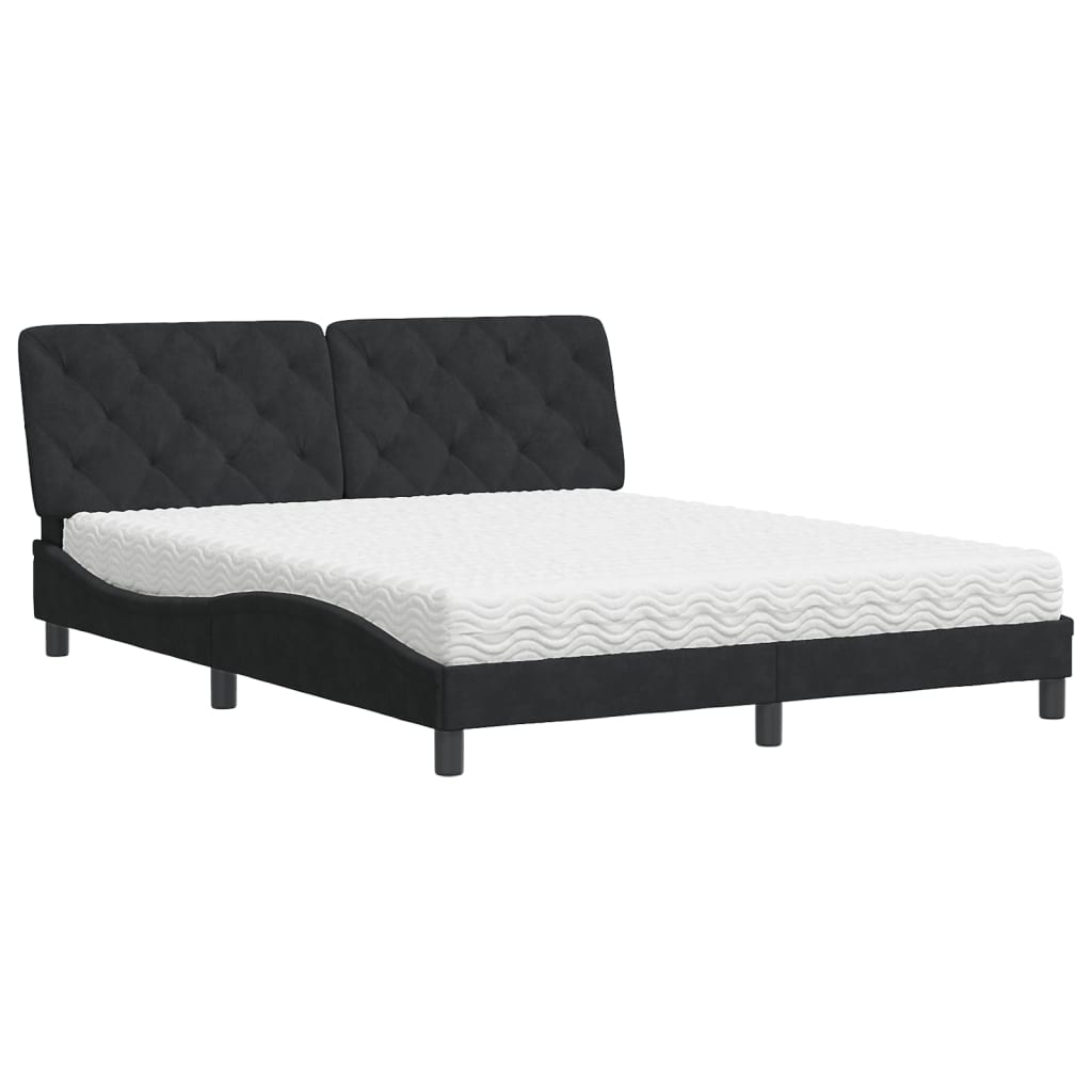 Thumbnail - vidaXL Bett mit Matratze Schwarz 160x200 cm Samt
