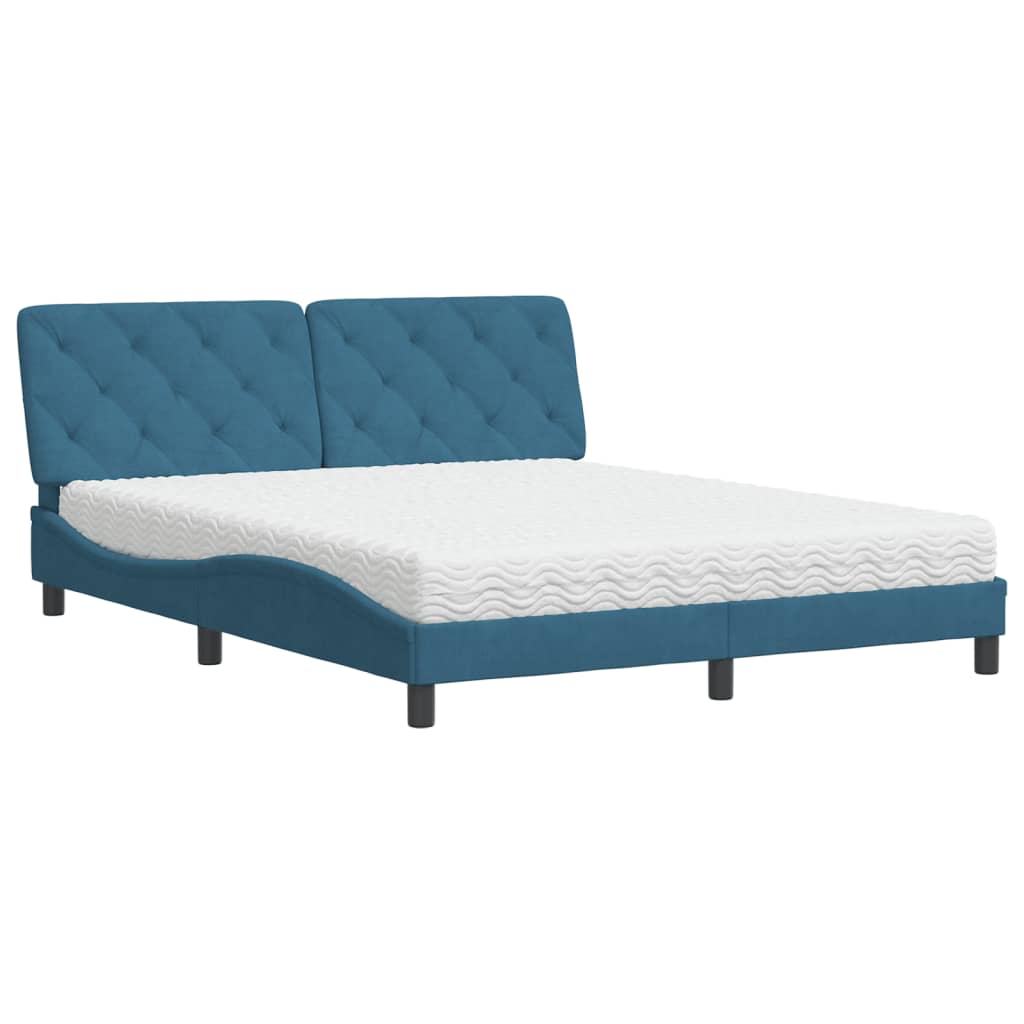 Thumbnail - vidaXL Bett mit Matratze Blau 160x200 cm Samt
