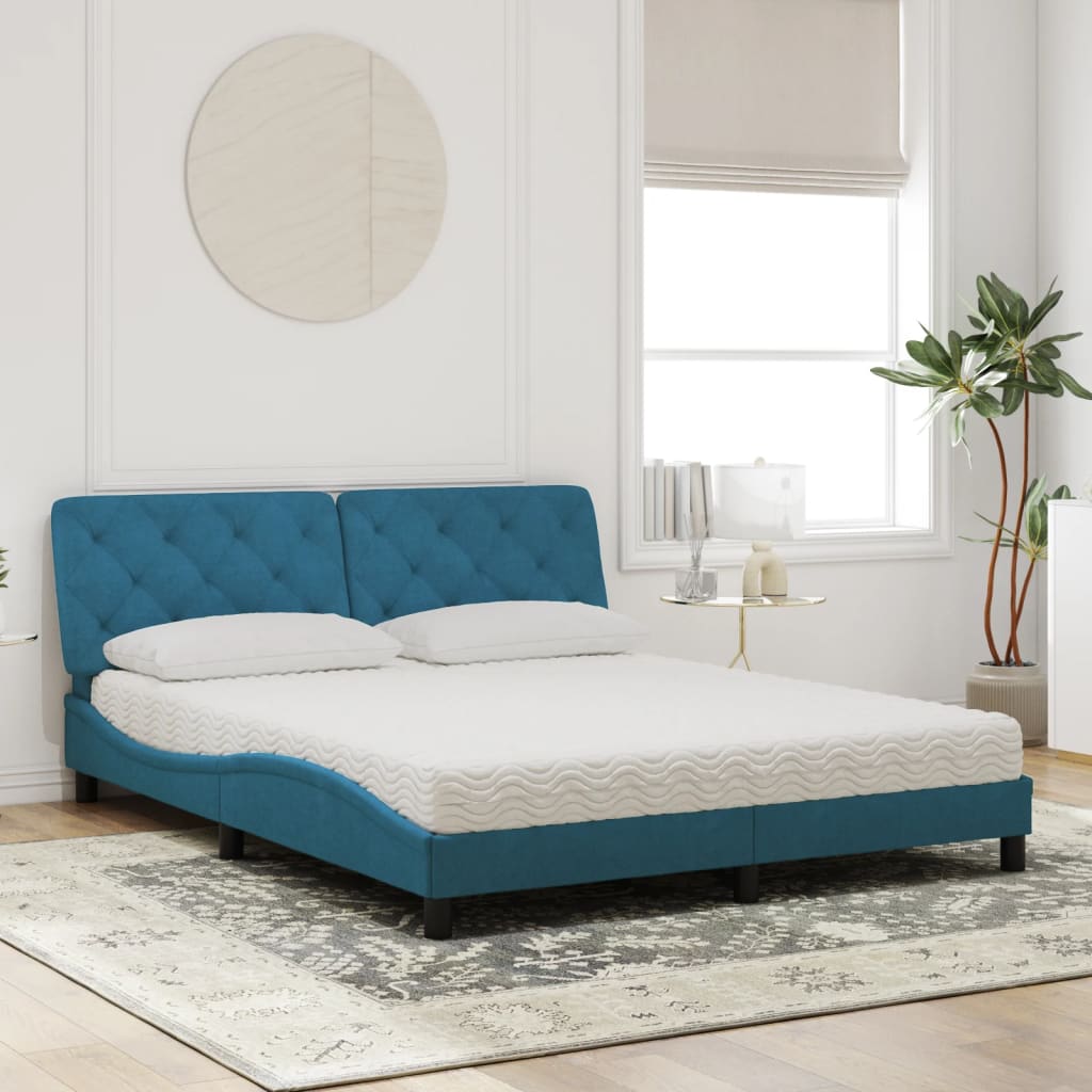 Thumbnail - vidaXL Bett mit Matratze Blau 160x200 cm Samt