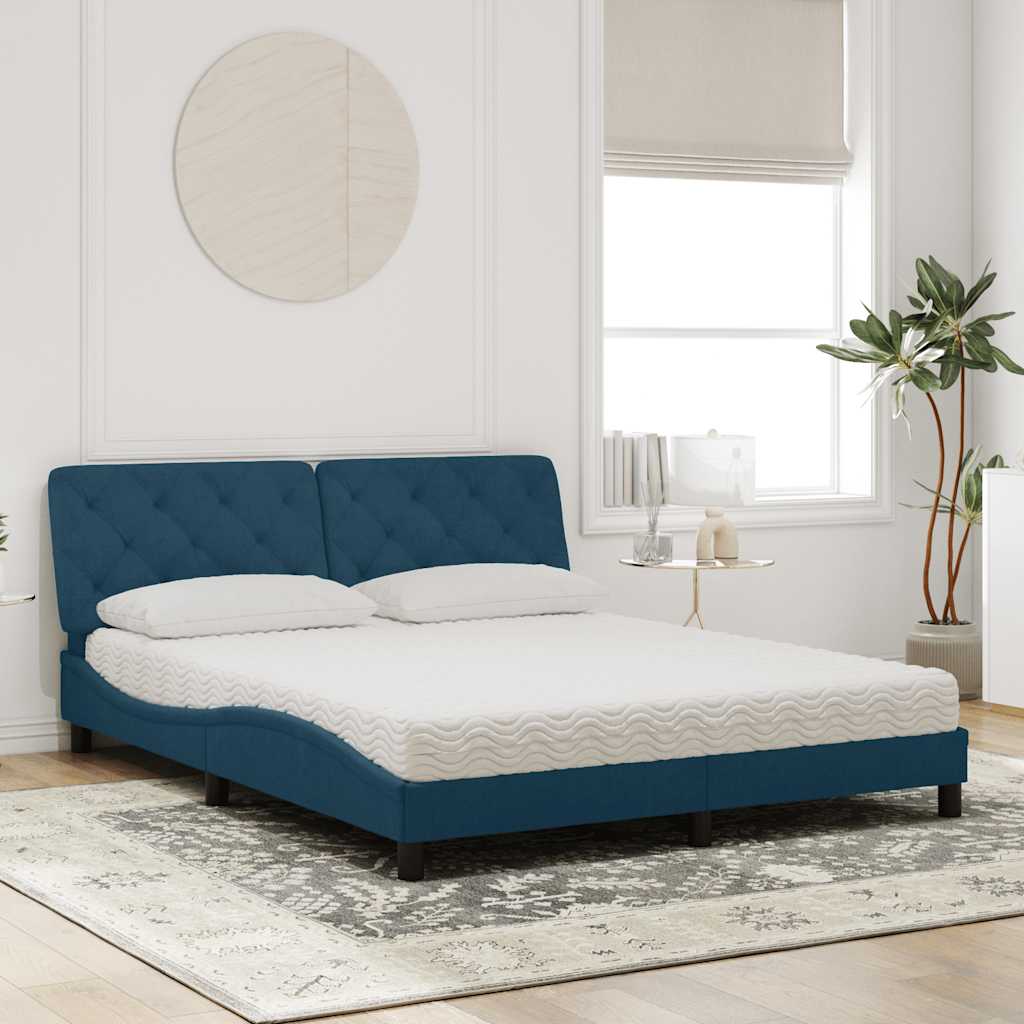 vidaXL Bett mit Matratze Blau 160x200 cm Samt
