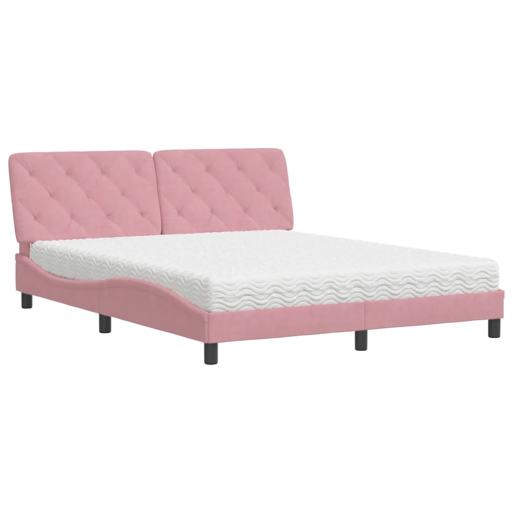 vidaXL Bed met matras fluweel roze 160x200 cm, foto 3