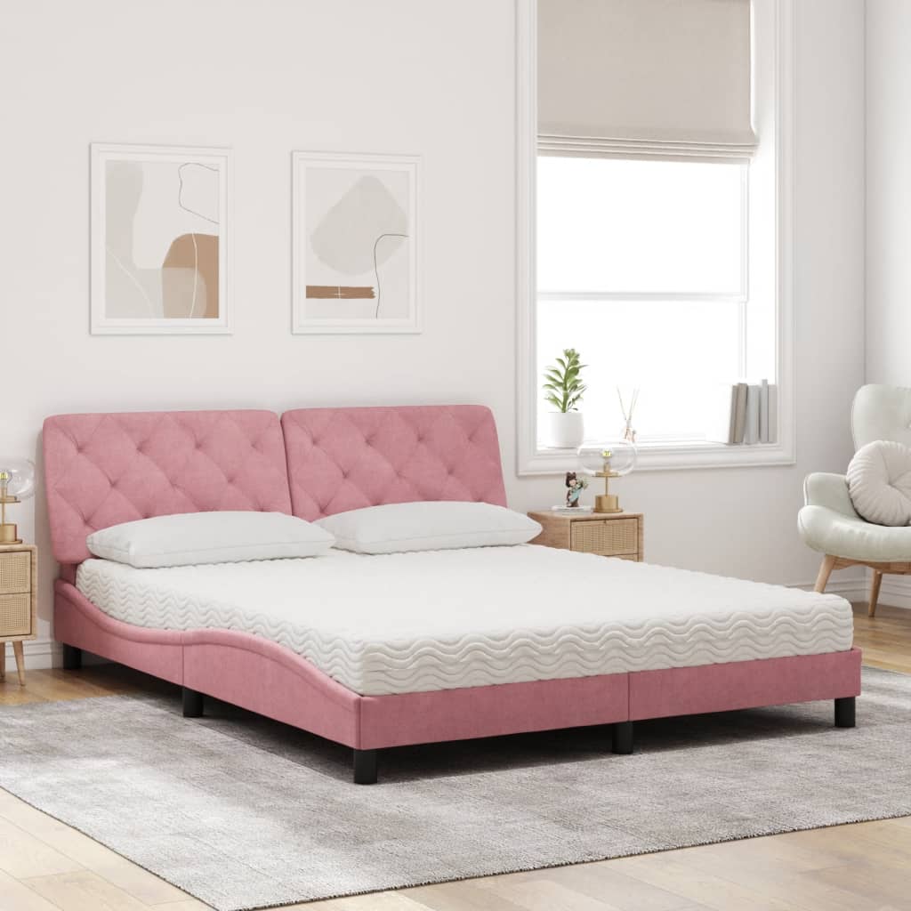 vidaXL Bed met matras fluweel roze 160x200 cm, foto 2