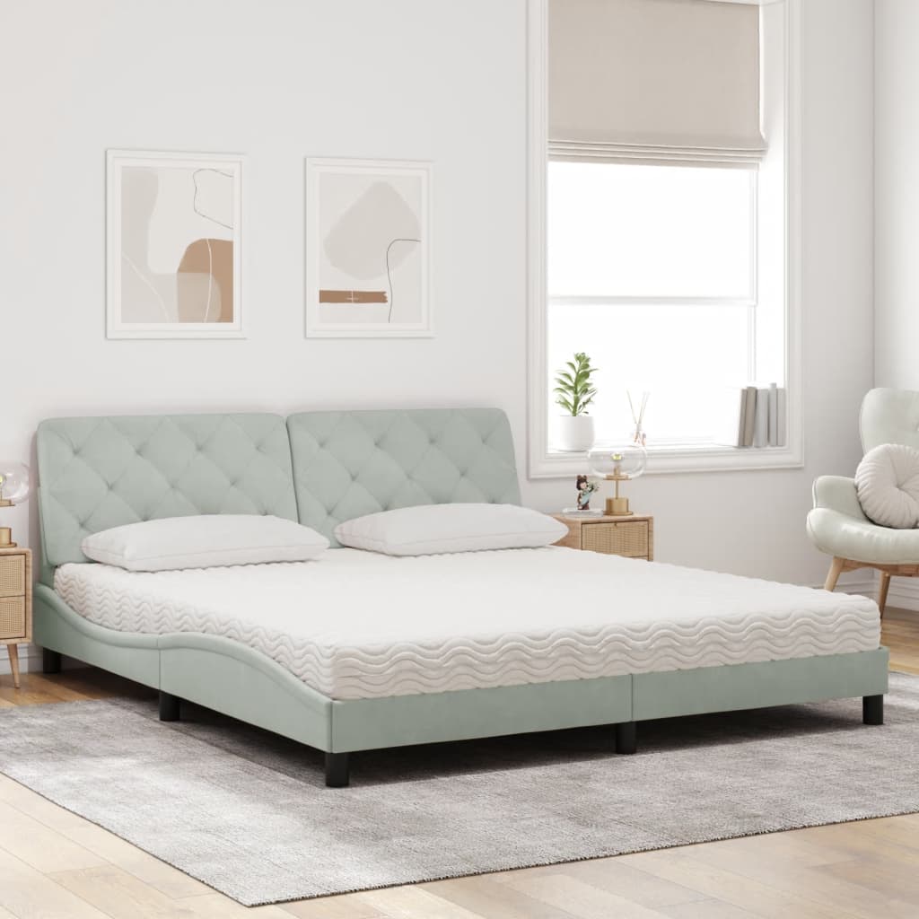 vidaXL Bed met matras fluweel lichtgrijs 180x200 cm grijs, foto 2