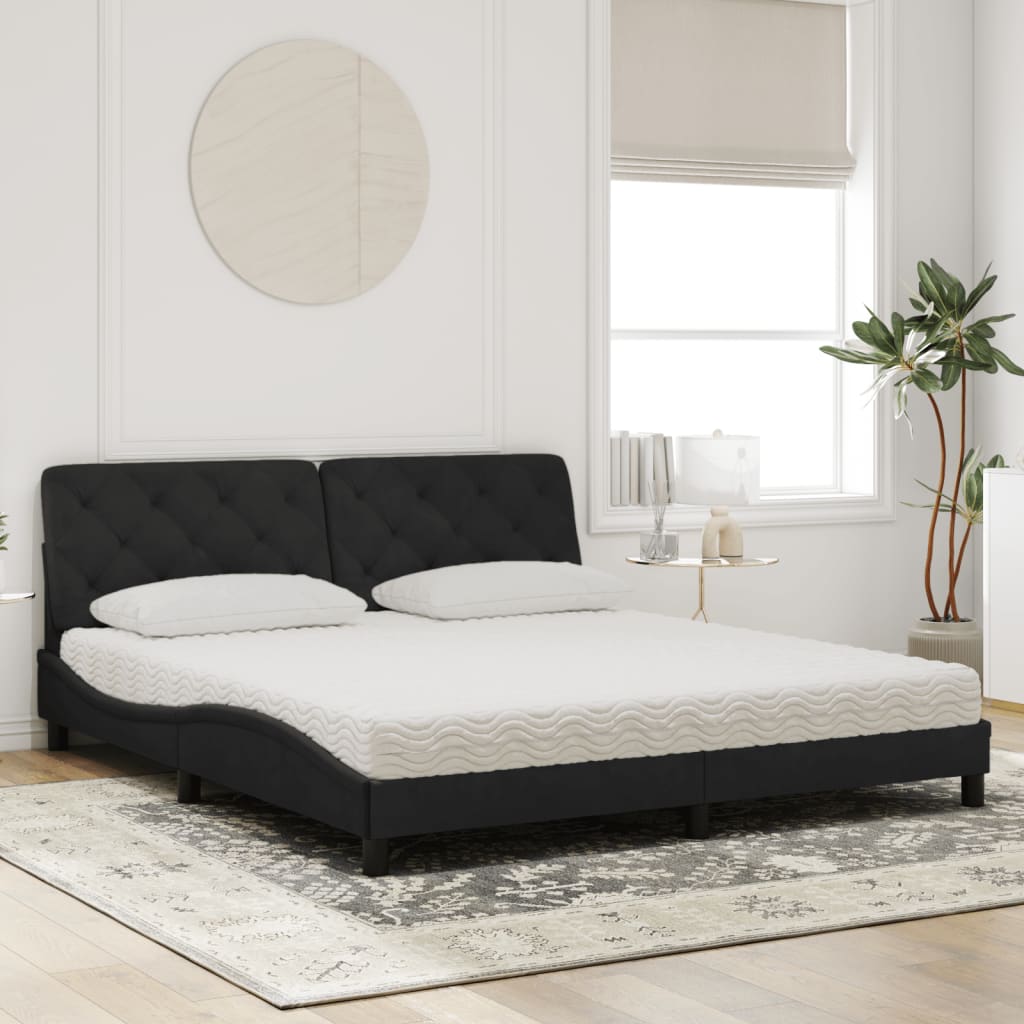 Thumbnail - vidaXL Bett mit Matratze Schwarz 180x200 cm Samt
