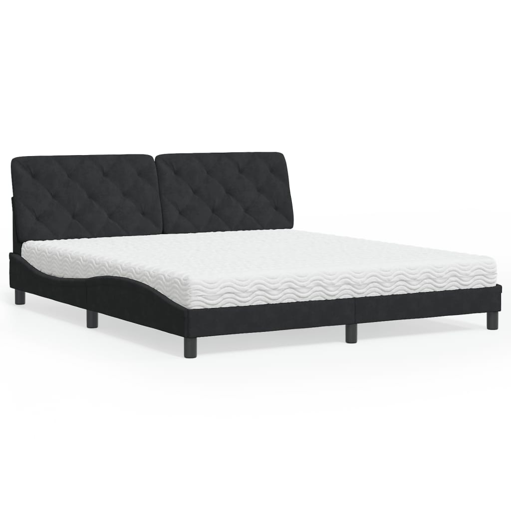 vidaXL Bett mit Matratze Schwarz 180x200 cm Samt