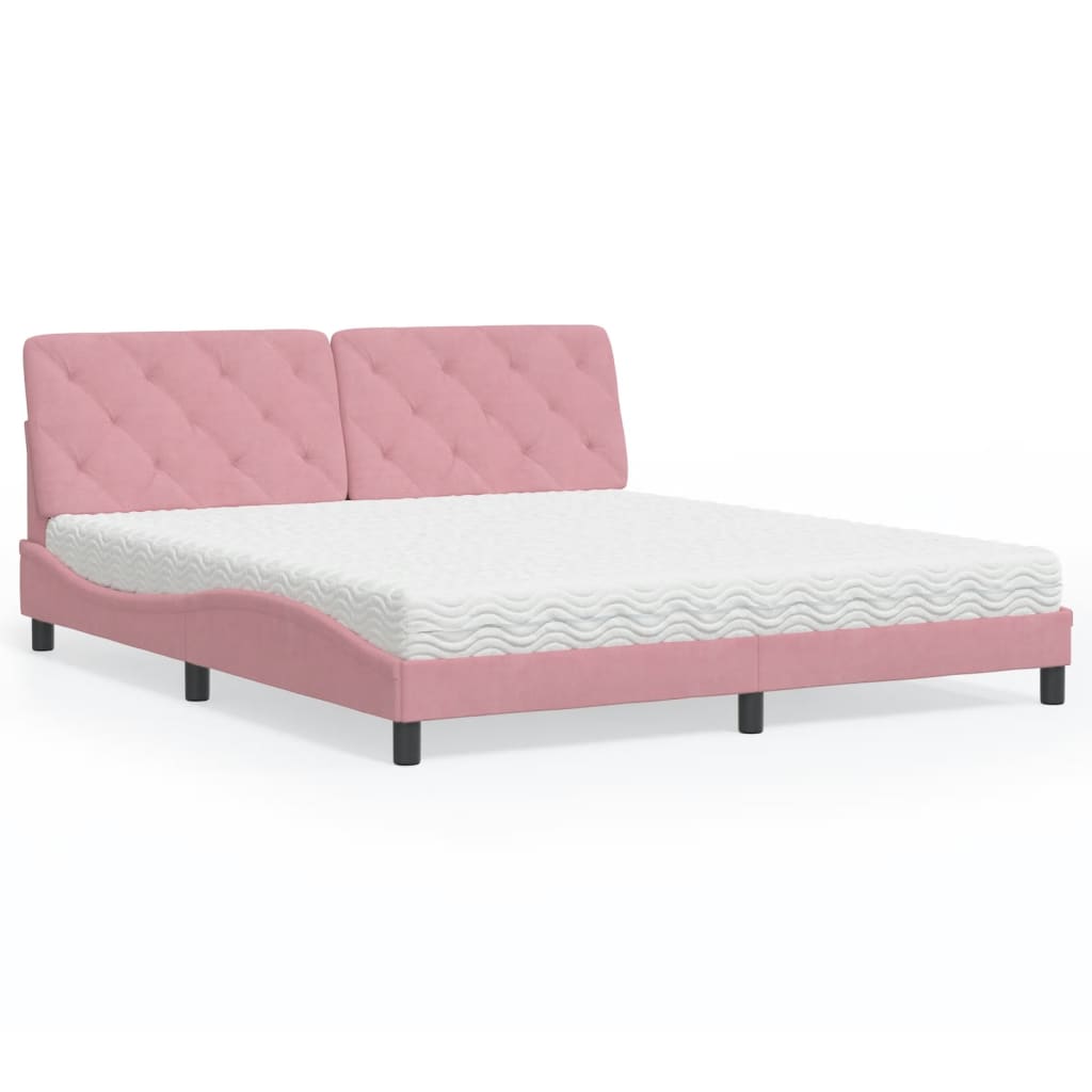 vidaXL Bett mit Matratze Rosa 180x200 cm Samt