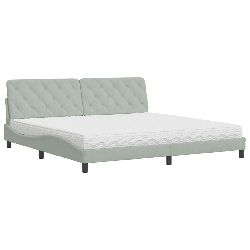 vidaXL Bed met matras fluweel lichtgrijs 200x200 cm grijs, foto 3