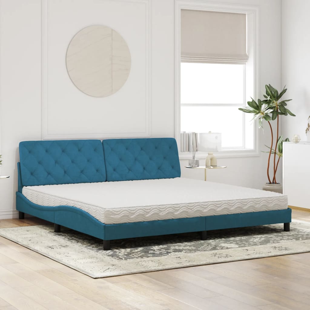 Thumbnail - vidaXL Bett mit Matratze Blau 200x200 cm Samt