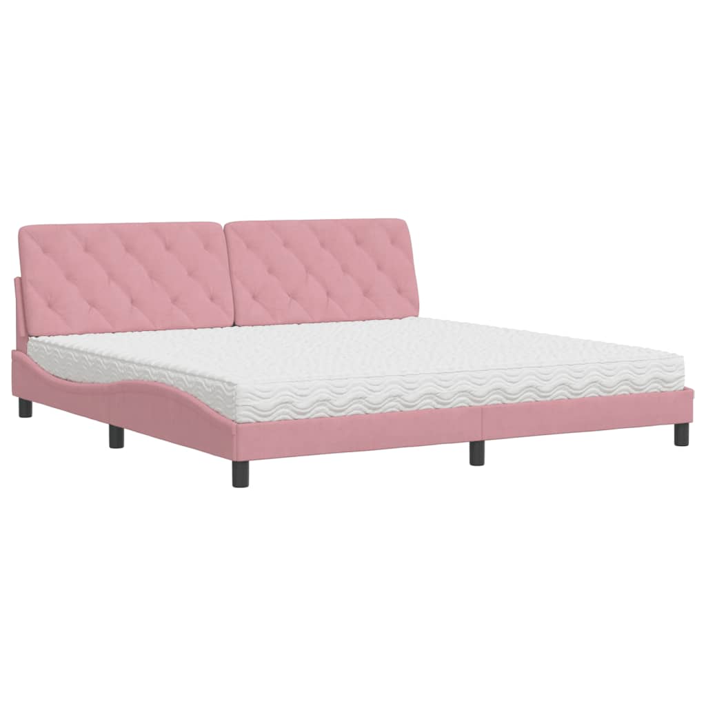 vidaXL Bed met matras fluweel roze 200x200 cm, foto 3