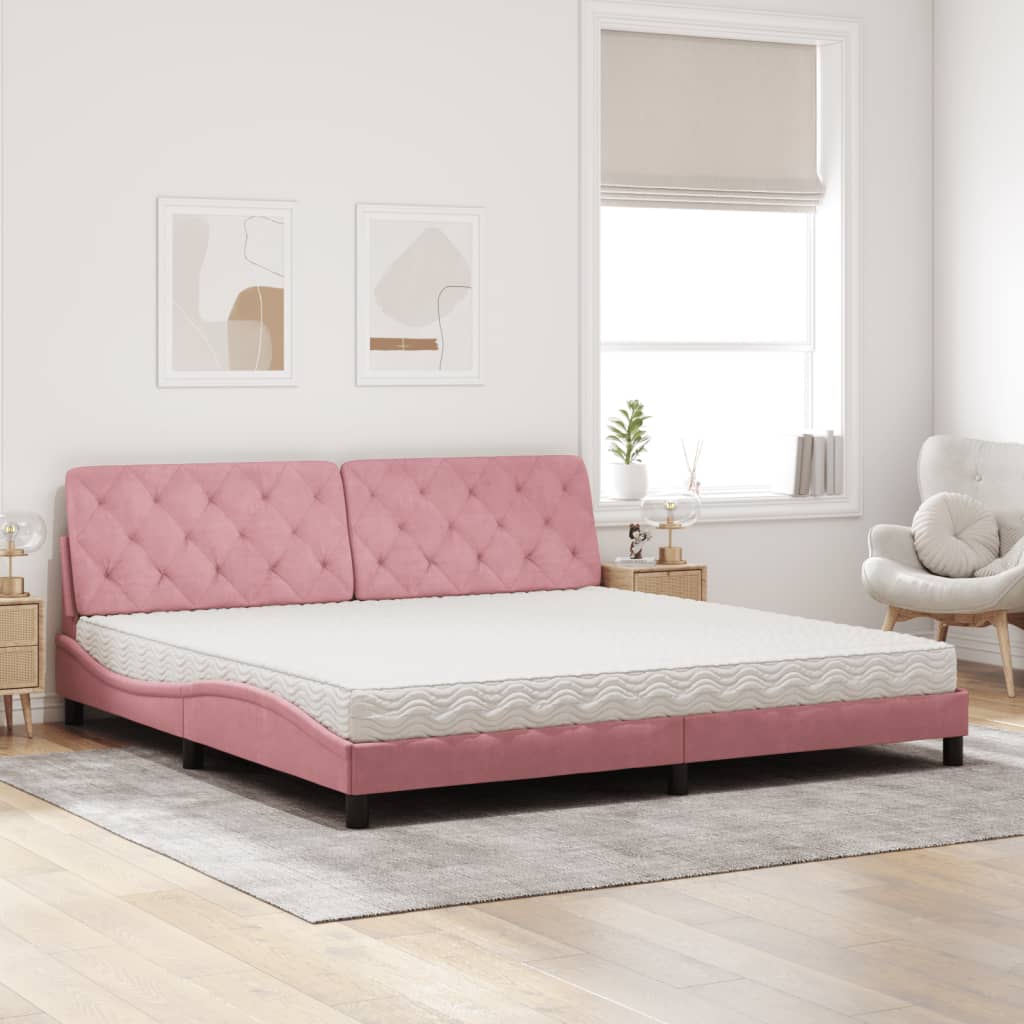 vidaXL Bed met matras fluweel roze 200x200 cm, foto 2