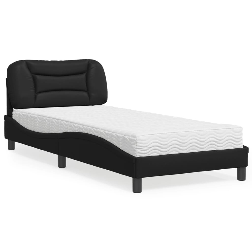 vidaXL Pat continental cu saltea, negru, 80x200 cm, piele ecologică