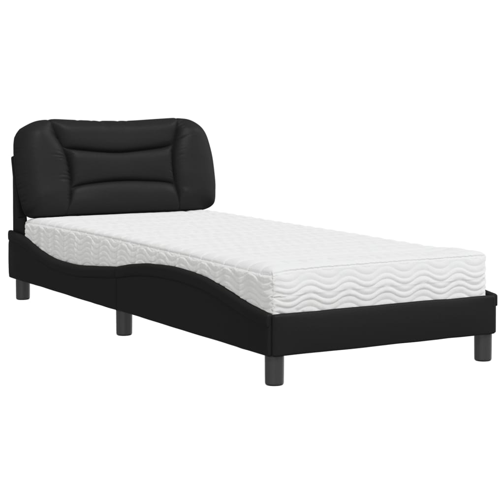vidaXL Pat cu saltea, Hvar, negru, 90x190 cm, piele ecologică
