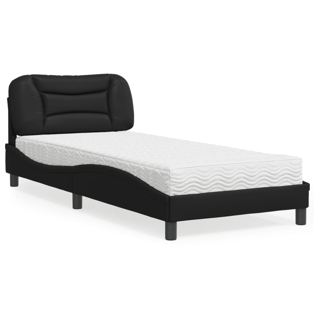 vidaXL Pa cu saltea, negru, 90x190 cm, piele ecologică