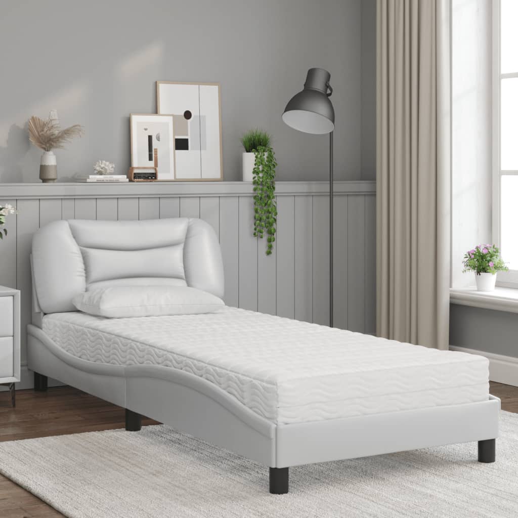 vidaXL Bed met matras kunstleer wit 90x190 cm afbeelding