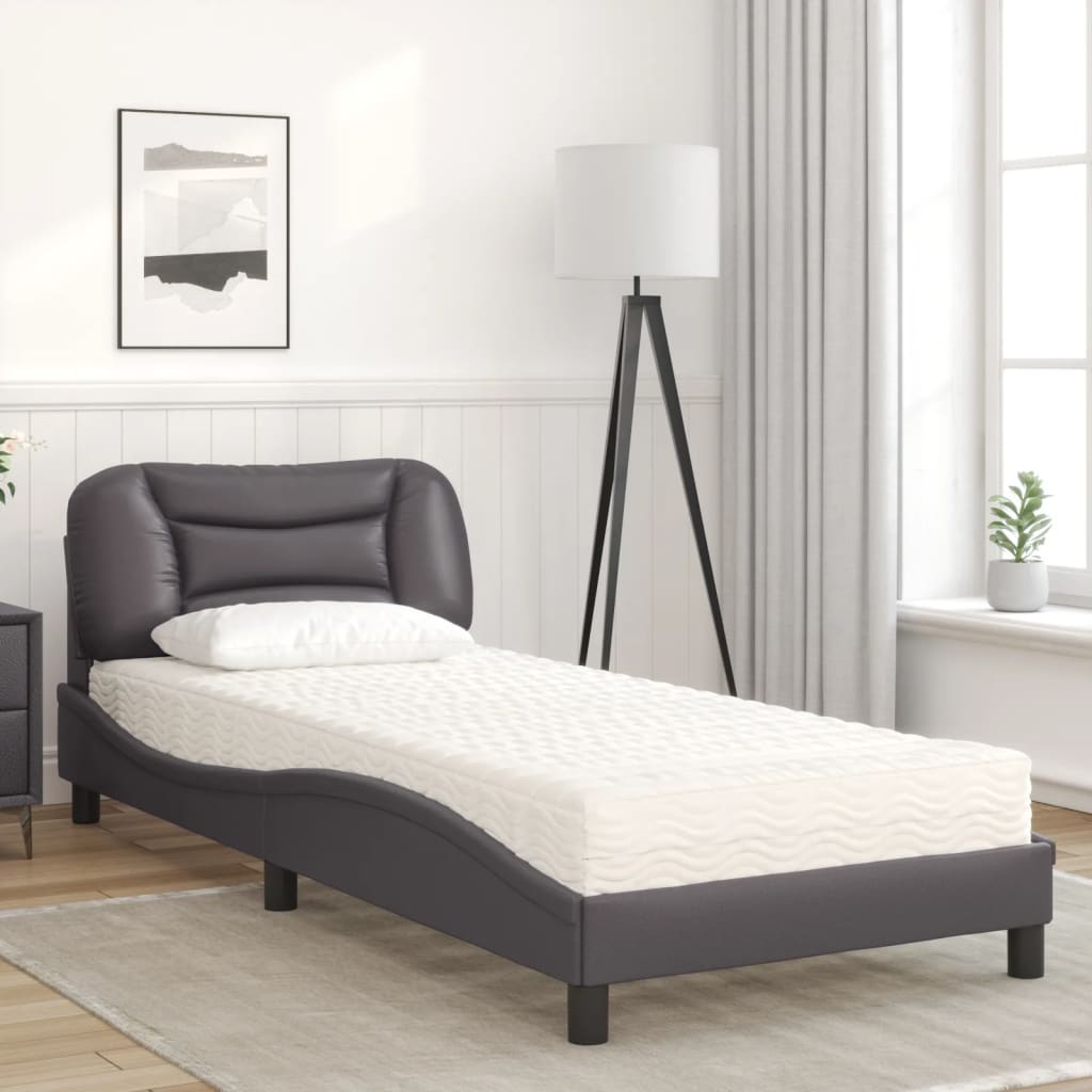 vidaXL Bed met matras kunstleer grijs 90x190 cm afbeelding