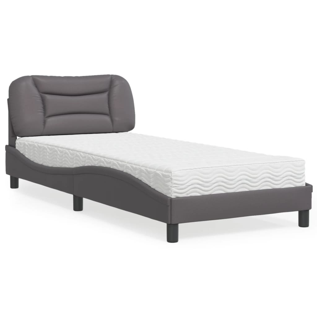 Bett mit Matratze Grau 90×190 cm Kunstleder