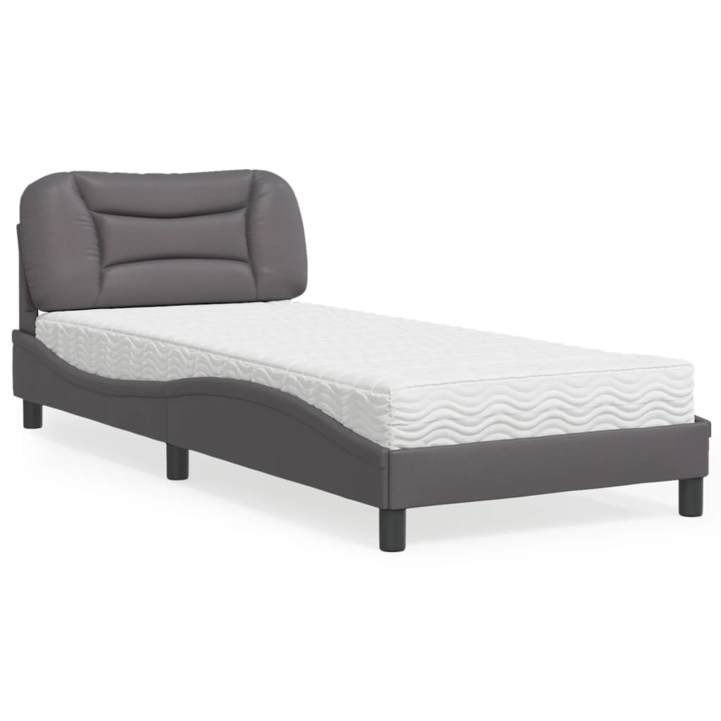 vidaXL Pat cu saltea, gri, 90x190 cm, piele ecologică