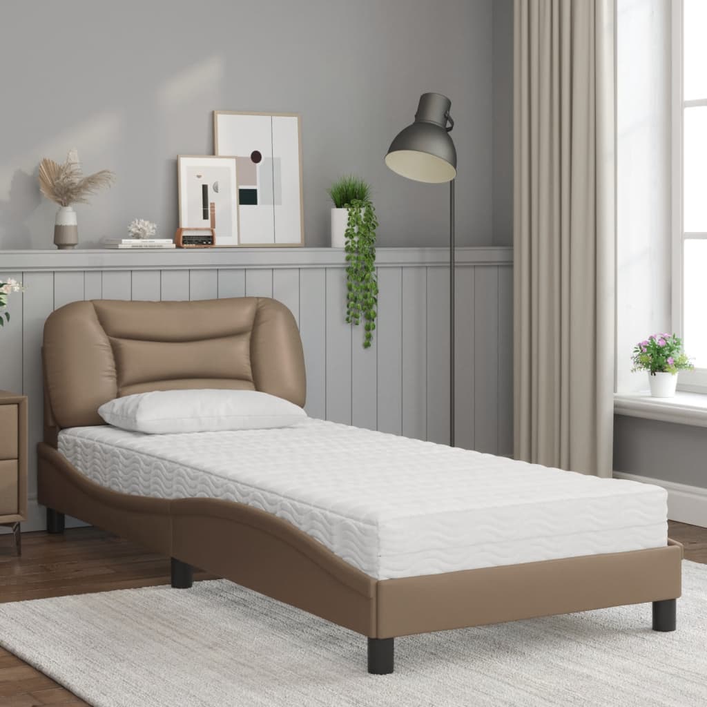 vidaXL Bed met matras "Hvar" kunstleer cappuccinokleurig 90x190 cm bruin, foto 2