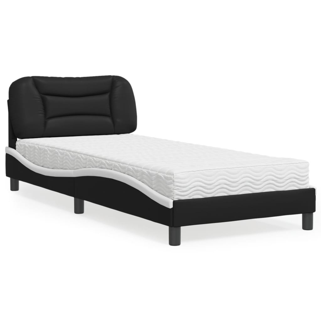 vidaXL seng med madras Hvar 90x190 cm kunstlæder sort og hvid