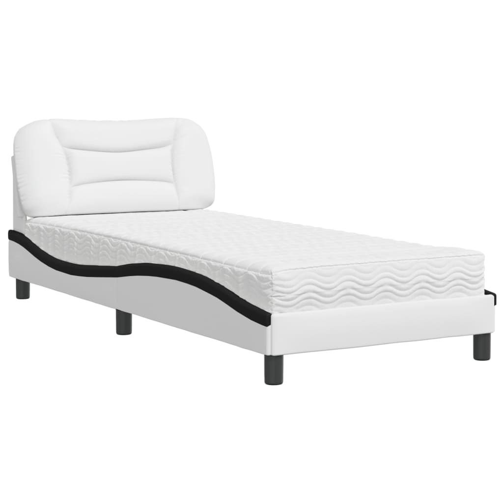 vidaXL Bed met matras "Hvar" kunstleer wit en zwart 90x190 cm, foto 3