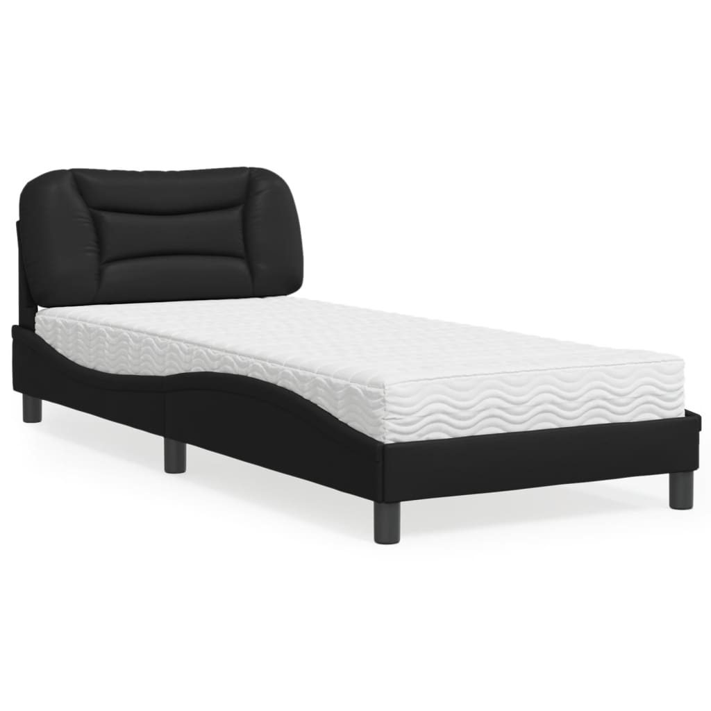 vidaXL Pat cu saltea, negru, 90x200 cm, piele ecologică