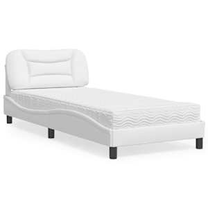 Postelja z vzmetnico Hvar bela 90x200 cm umetno usnje