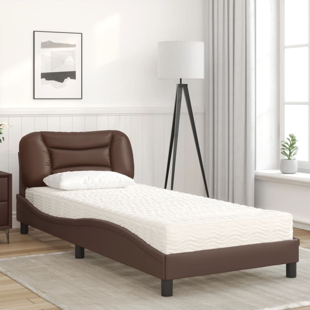 vidaXL Bed met matras kunstleer bruin 90x200 cm afbeelding