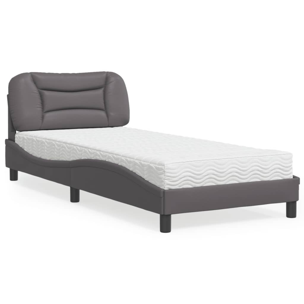 vidaXL Bett mit Matratze Grau 90x200 cm Kunstleder