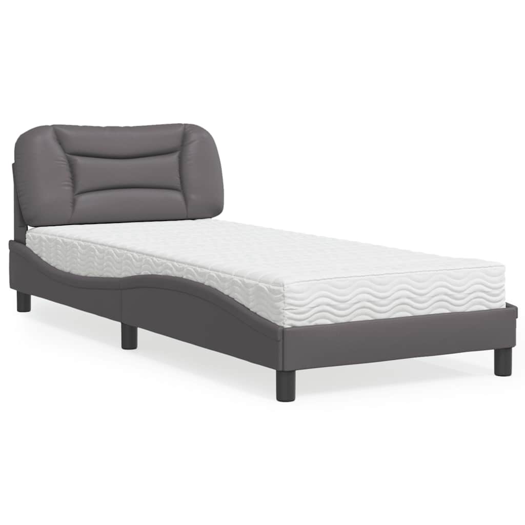 vidaXL Pat cu saltea, gri, 90x200 cm, piele ecologică
