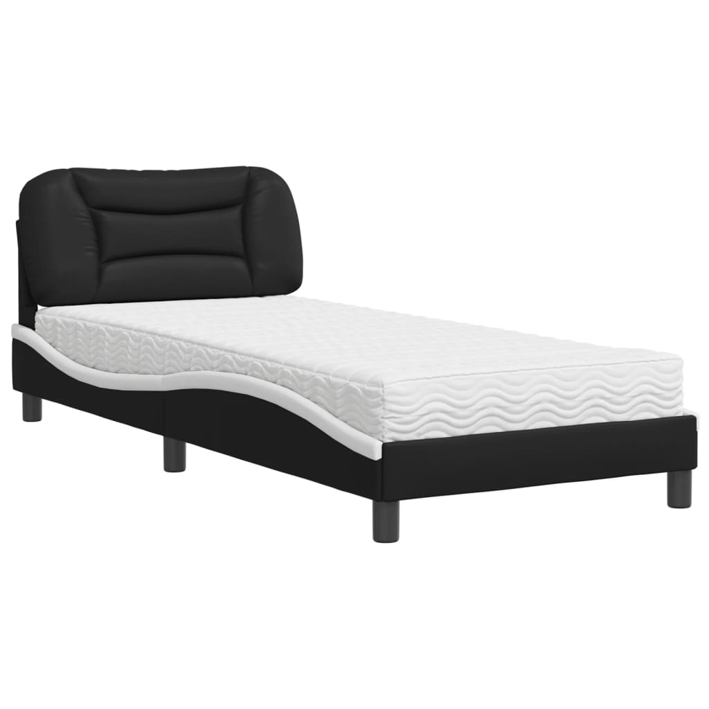 Thumbnail - vidaXL Bett mit Matratze "Hvar" Schwarz und Weiß 90x200 cm Kunstleder