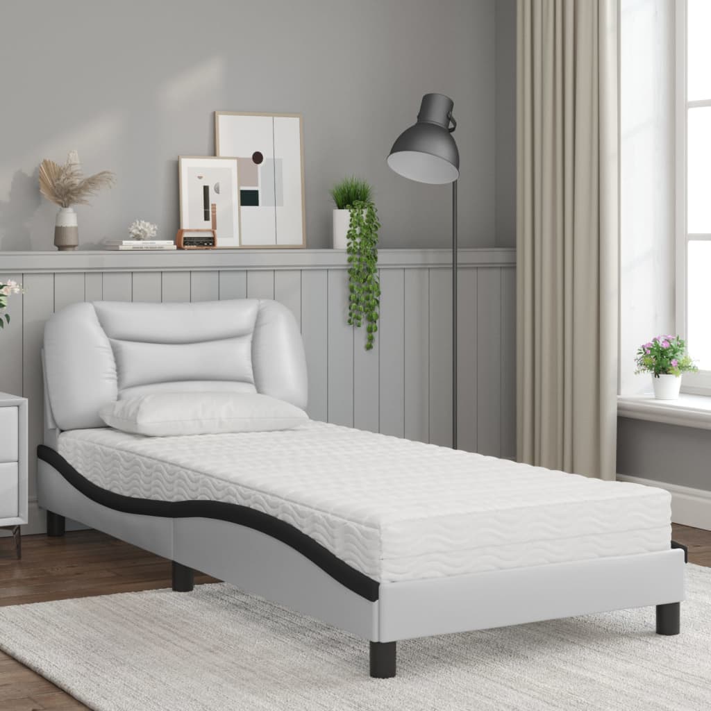 vidaXL Bed met matras "Hvar" kunstleer zwart en wit 90x200 cm, foto 2
