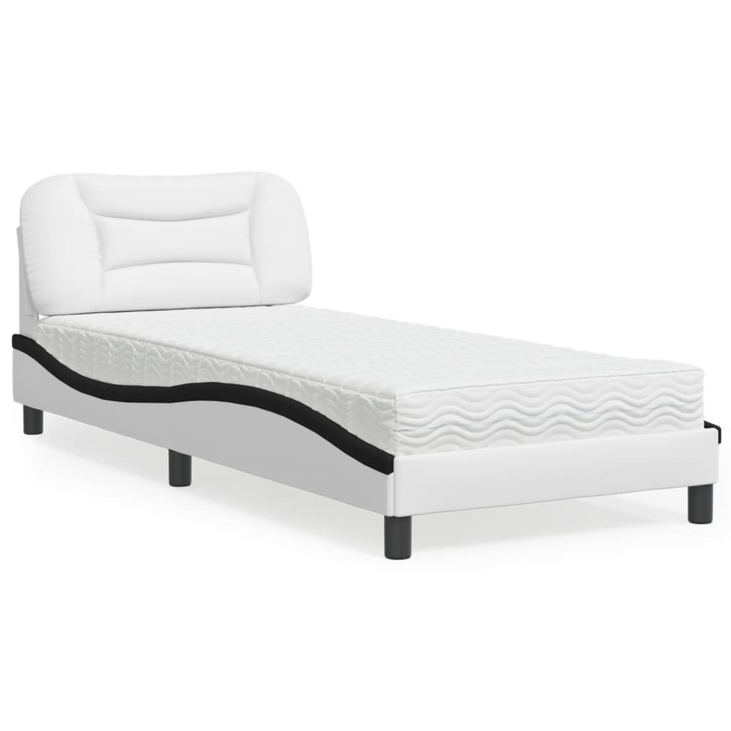 vidaXL Bett mit Matratze "Hvar" Weiß und Schwarz 90x200 cm Kunstleder