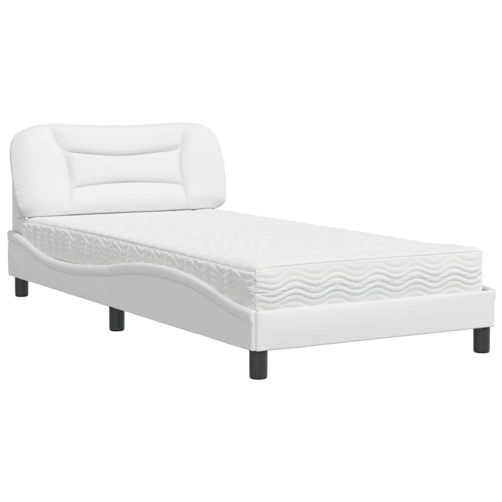 vidaXL Bed met matras "Hvar" kunstleer wit 100x200 cm, foto 3