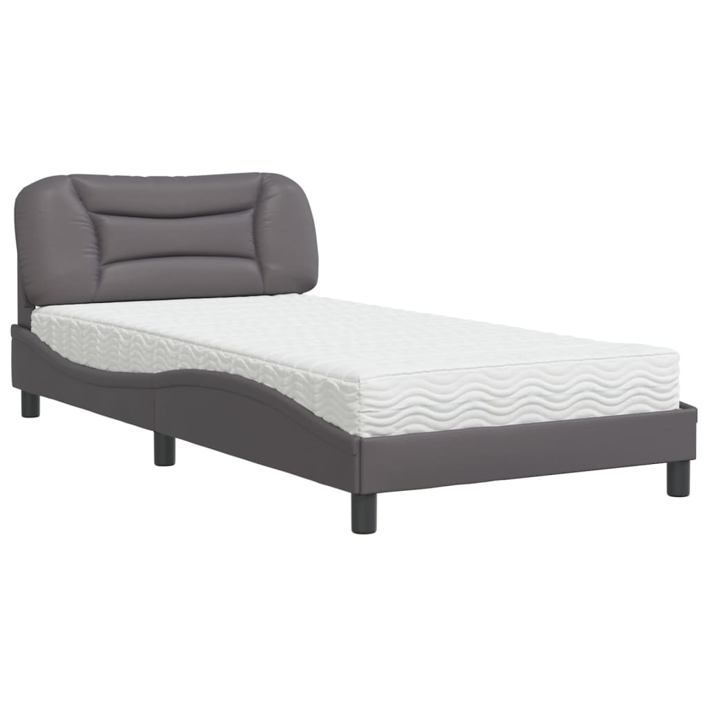 vidaXL Bed met matras "Hvar" kunstleer grijs 100x200 cm, foto 3