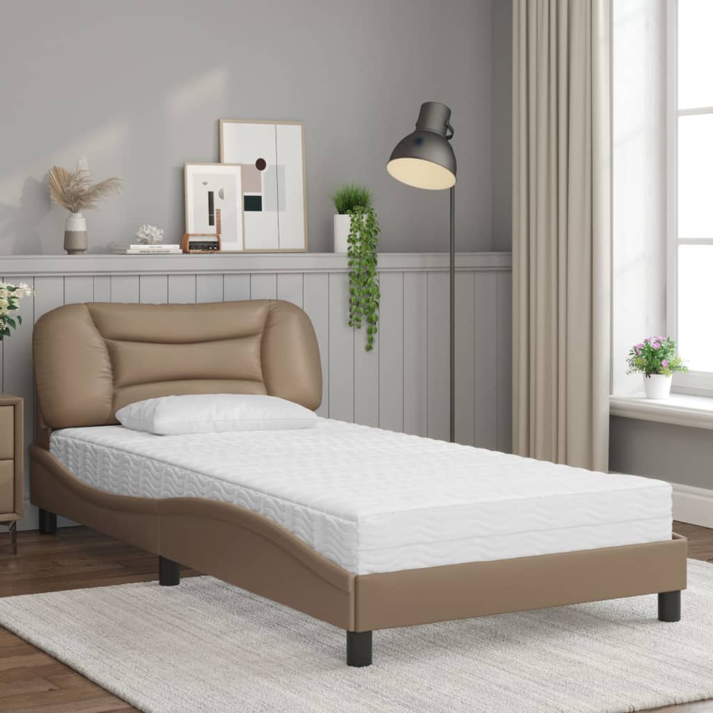vidaXL Bed met matras "Hvar" kunstleer cappuccinokleurig 100x200 cm bruin, foto 2