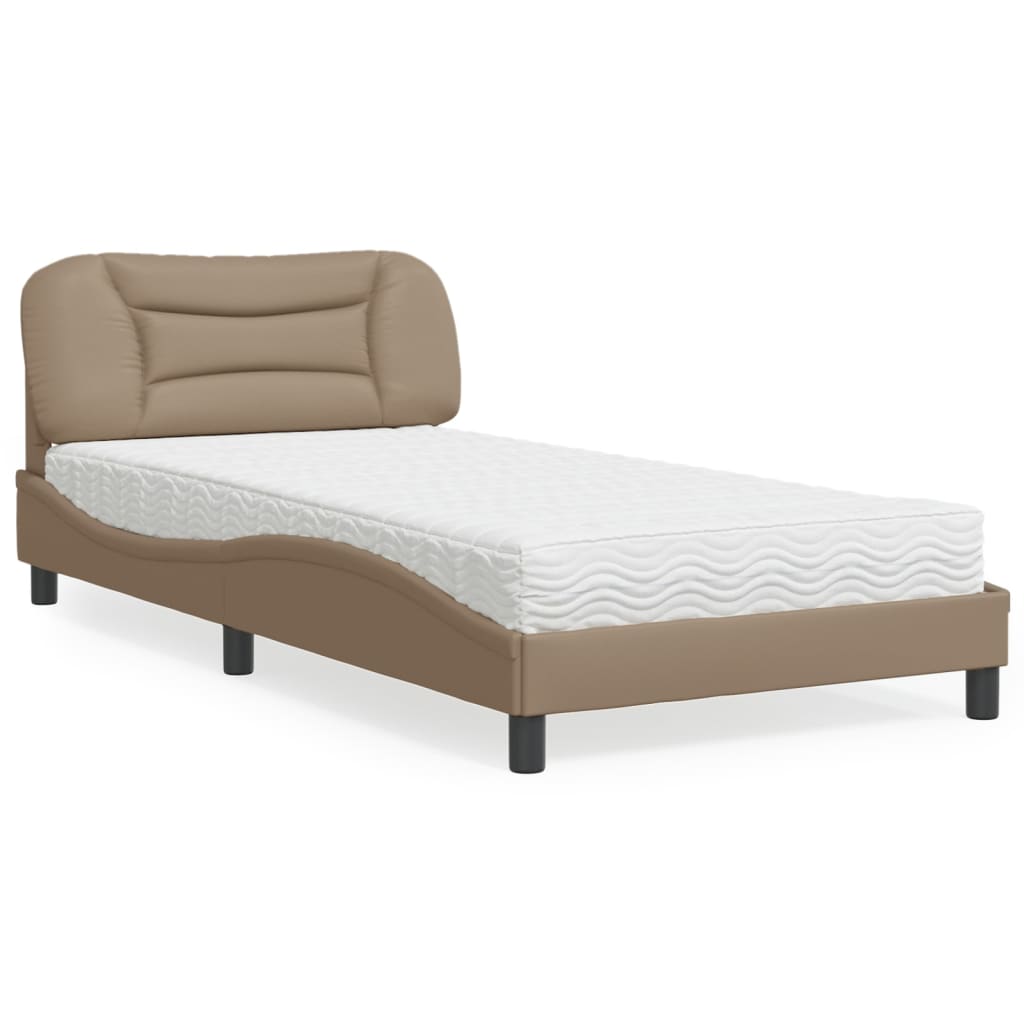 vidaXL Pat cu saltea, Hvar, cappuccino, 100x200cm piele ecologică