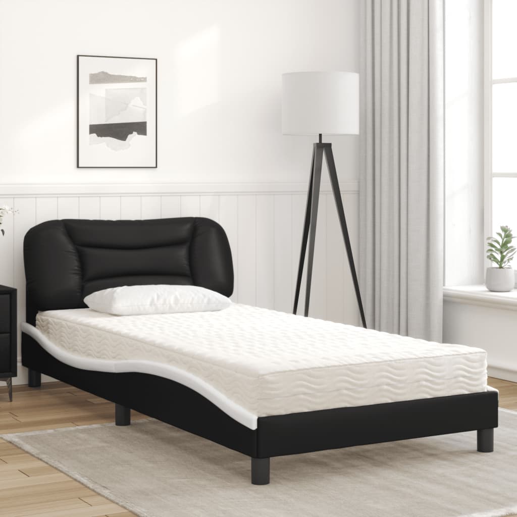 vidaXL Bed met matras kunstleer zwart en wit 100x200 cm afbeelding