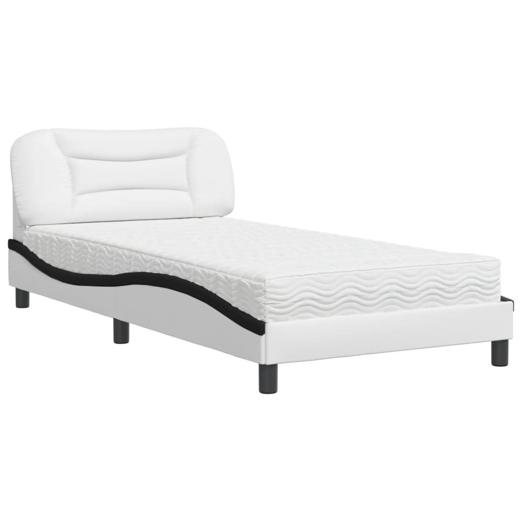 vidaXL Pat cu saltea, Hvar, alb și negru, 100x200 cm, piele ecologică