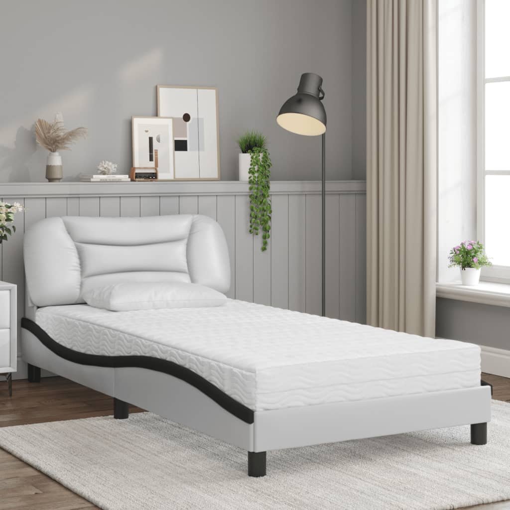vidaXL Bed met matras kunstleer wit en zwart 100x200 cm afbeelding